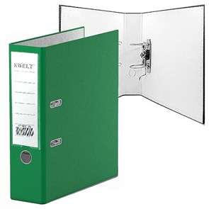 Папка-регистратор А4 " KWELT " сборная 75мм, зеленая, ПВХ, пластиковый карман со сменной этикеткой, металлическая окантовка