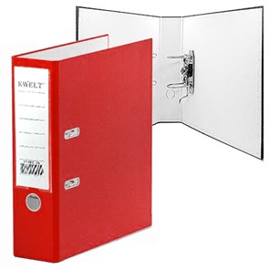 Папка-регистратор А4 " KWELT " сборная 75мм, красная, ПВХ, пластиковый карман со сменной этикеткой, металлическая окантовка